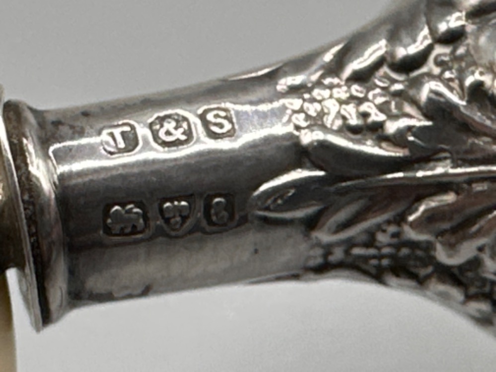 An Edwardian silver baby’s rattle/whistle by E.J.Trevitt & sons, Chester 1905, with bone handle, - Image 2 of 2