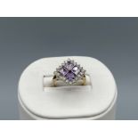 A Stunning 9ct Gold Amethyst & CZ Cluster Ring - Weighing 3.44 grams - Size M