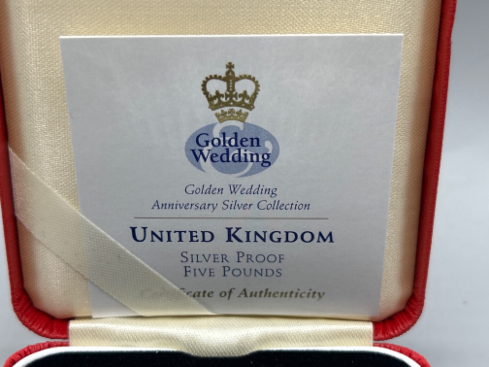 Royal mint UK silver proof £5 Golden wedding anniversary coin. In original box with certificate - Image 3 of 3