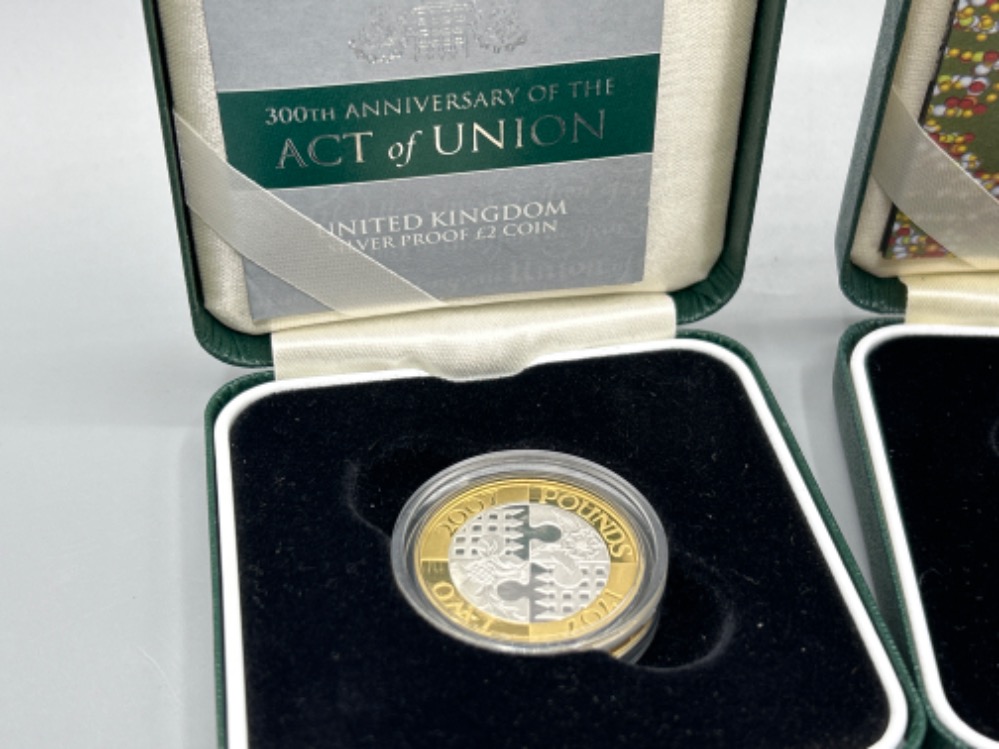 3 Royal mint UK silver proof £2 coins, DNA, 300th Anniversary of the Act of Union and 1999 Rugby - Image 4 of 4