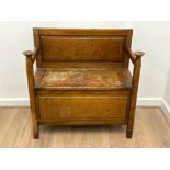 Antique Solid Oak monks bench - 78x37cm, Height 78cm