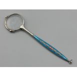 Continental silver & enamel Lorgnettes, with rose decoration, stamped 830, length 16cm - 27.5G gross