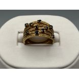 Ladies 9ct gold ornate Sapphire 10 stone ring, size M1/2 (5.03.g)