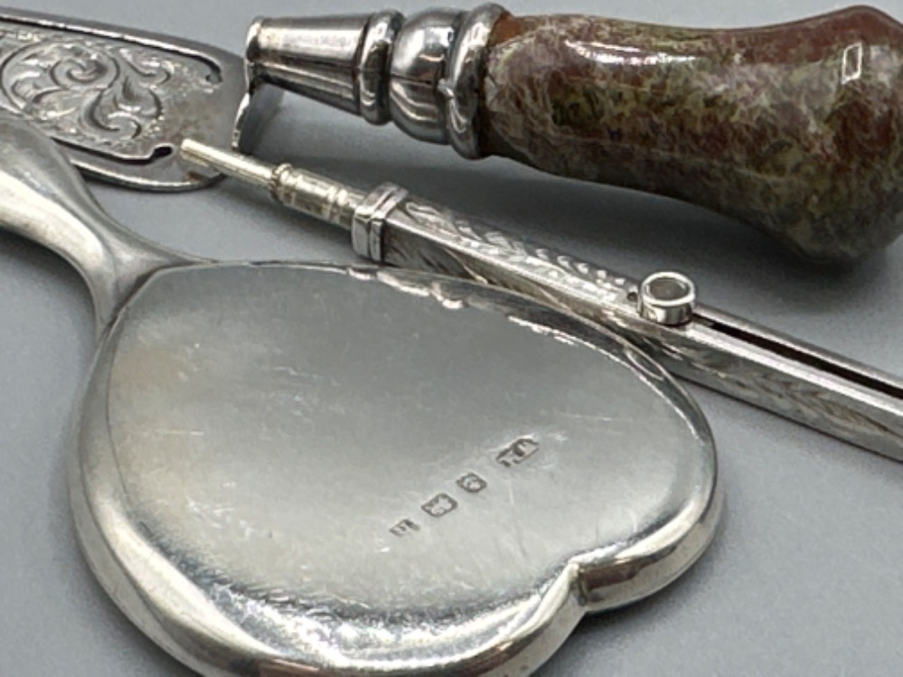 Three silver items to include a thimble, propelling pencil and a small mirror together with a - Image 2 of 2