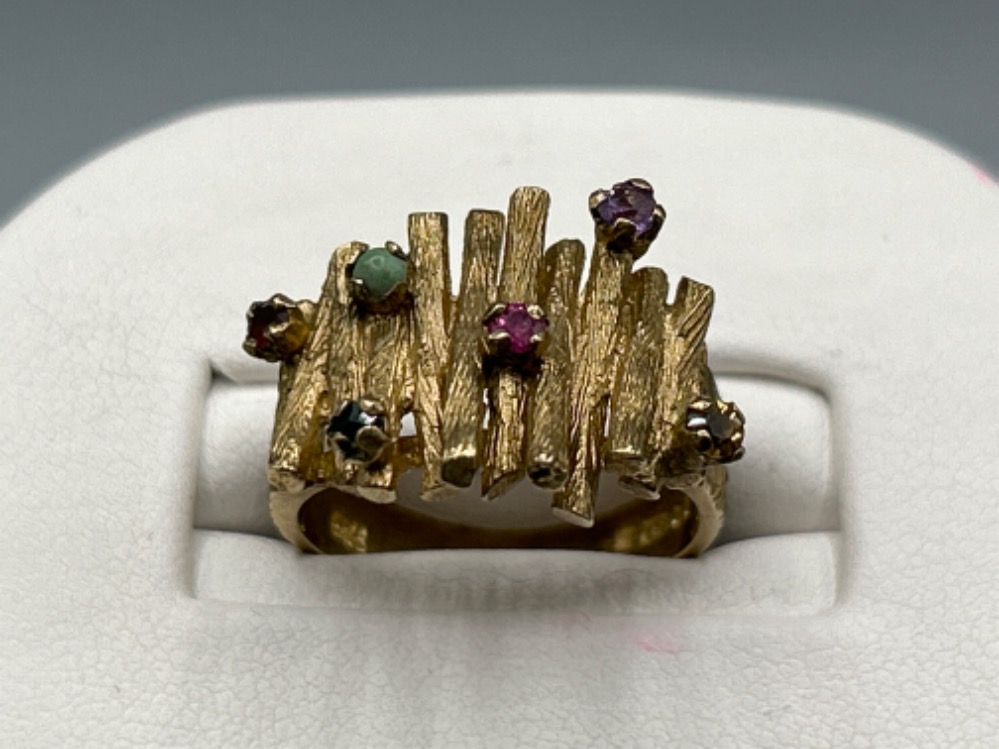 Ladies 9ct gold 6 multi stone ornate ring, size K1/2 (5.48g)