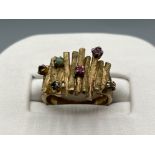 Ladies 9ct gold 6 multi stone ornate ring, size K1/2 (5.48g)