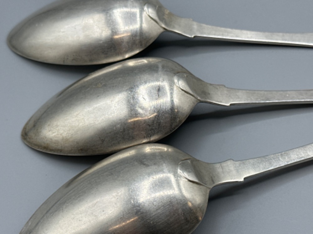 Five Georgian silver table spoons with fiddle pattern handles by Thomas Watson, Newcastle, 1801 or - Image 3 of 3