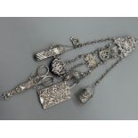 Fine and complete large Victorian silver Chatelaine hallmarked London 1897, frame includes 6 parts