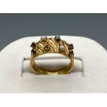 Ladies 9ct gold fancy multi 8 stone ring, size M1/2 (3.29g)