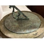 Early 20th century Large outdoor bronze sundial mounted on a heavy circular shaped stone base -