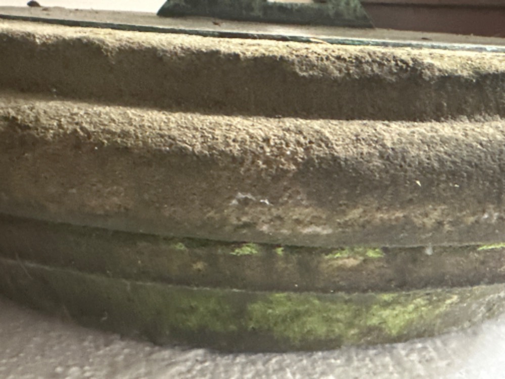 Early 20th century Large outdoor bronze sundial mounted on a heavy circular shaped stone base - - Image 3 of 3