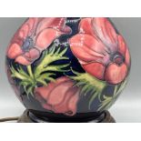 Moorcroft Anemone pattern table lamp on wooden base - complete with original shade, Height 59cm