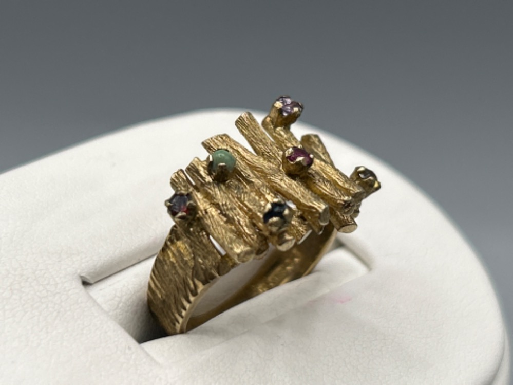 Ladies 9ct gold 6 multi stone ornate ring, size K1/2 (5.48g) - Image 2 of 3
