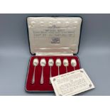 Rare Limited edition set of 6 silver George V jubilee coffee spoons, dated 1935, retailed by