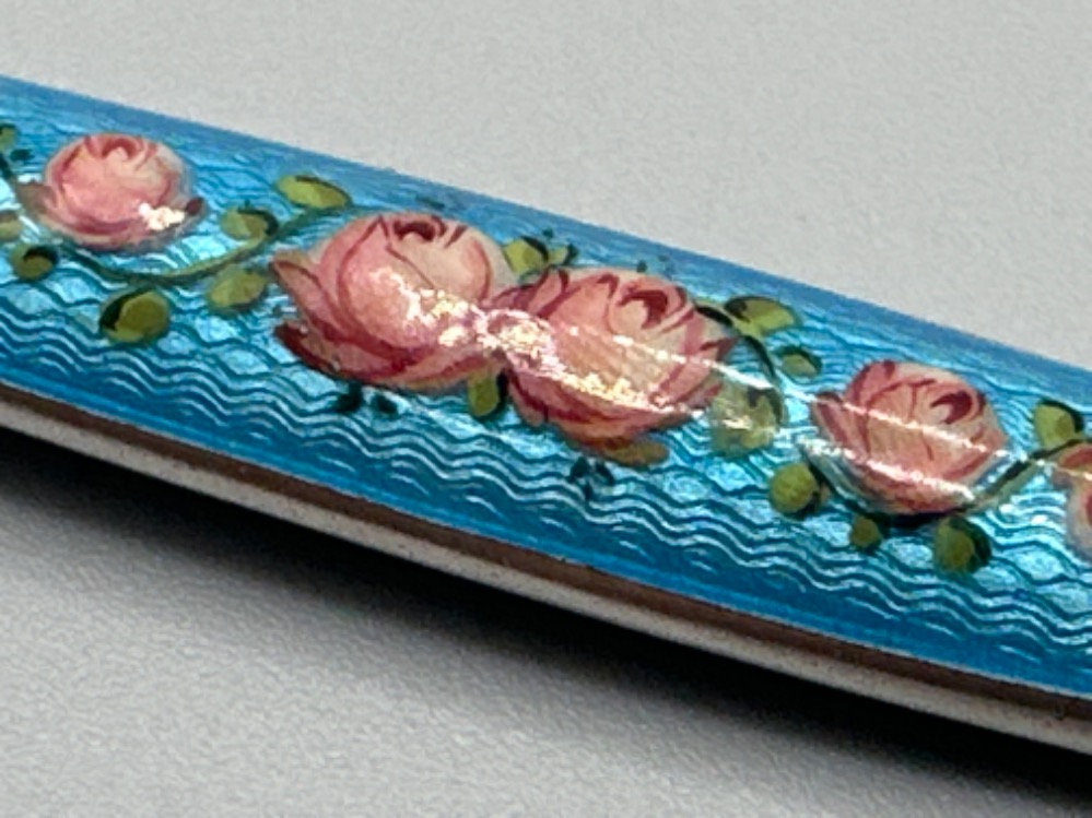 Continental silver & enamel Lorgnettes, with rose decoration, stamped 830, length 16cm - 27.5G gross - Image 3 of 3