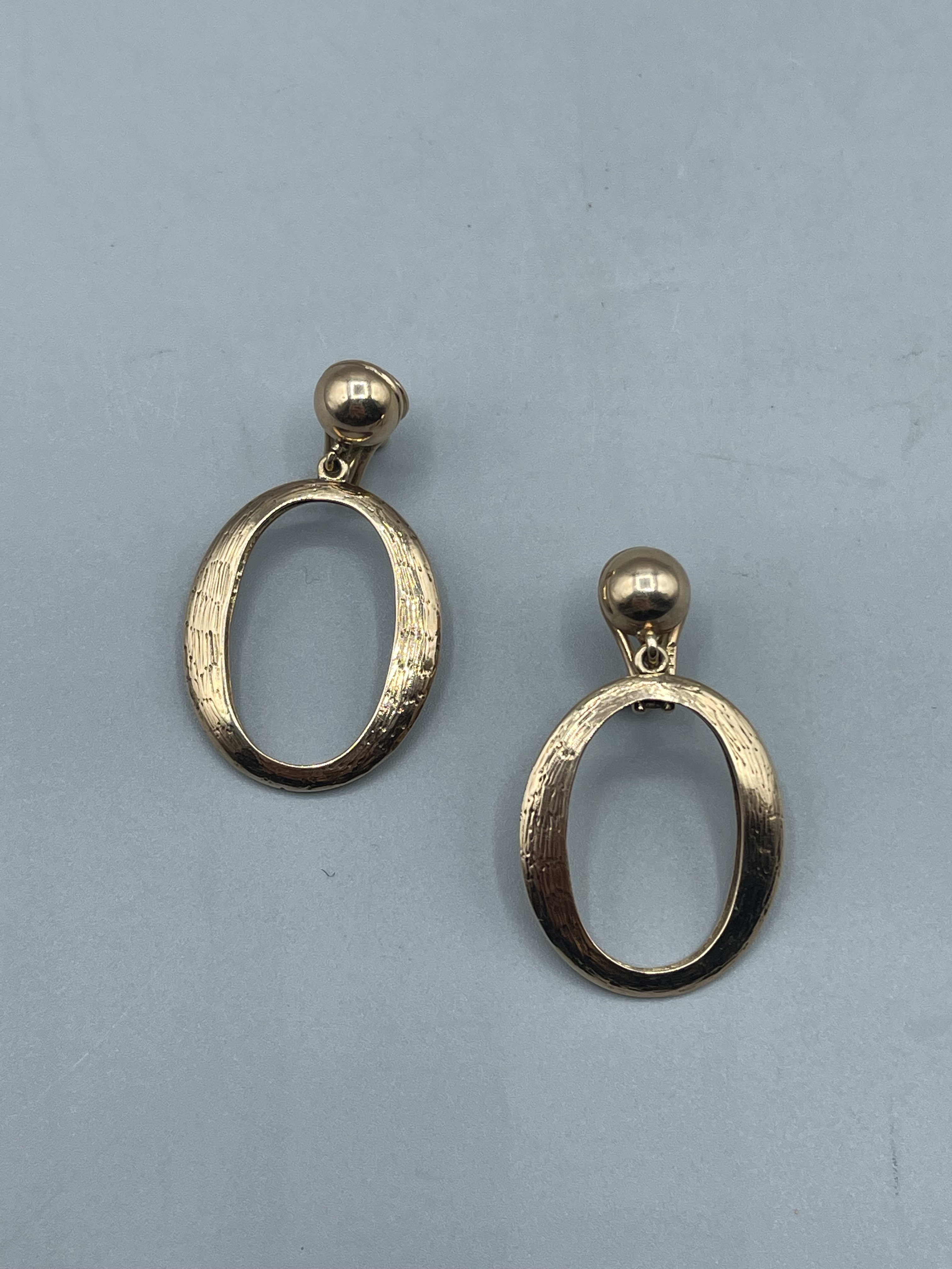 Circa 1960's 9ct Yellow Gold 'Door Knocker' Clip on Drop Earrings - Weighing 10.18 grams