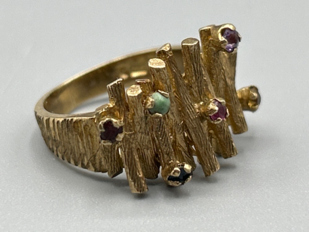 Ladies 9ct gold 6 multi stone ornate ring, size K1/2 (5.48g) - Image 3 of 3