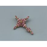 Stunning 18ct Hallmarked Yellow Gold Multi-Set Pink Topaz Cross Pendant - Weighing 7.7grams -