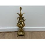 19th Century brass based table lamp, cherub design - H50cm