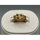 Ladies 9ct gold ornate Pearl and Turquoise ring, size L (3.53g)