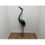 Large Hollywood Regency style bronze crane statue - Grand scale garden art - Height 152.5cm x 38cm