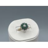 18ct Yellow Gold Emerald & Diamond Cluster Ring - Approximate 0.75ct Total Diamond Weight - Weighing