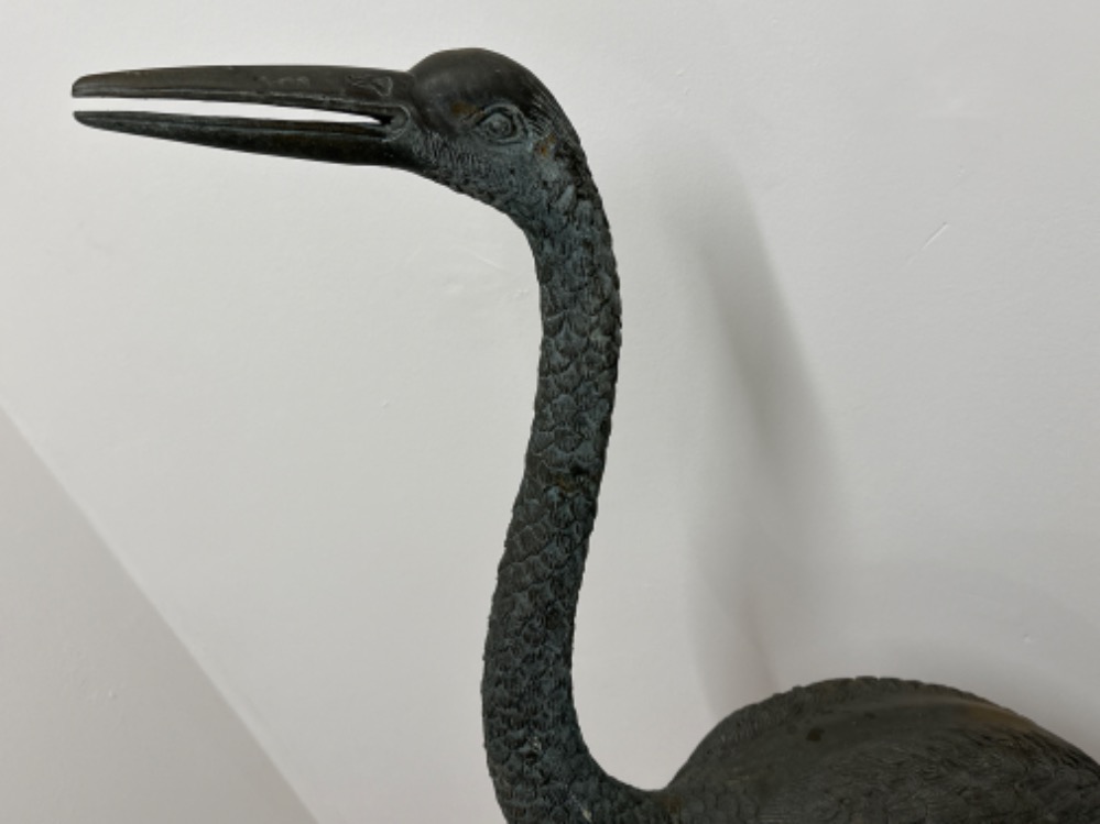 Large Hollywood Regency style bronze crane statue - Grand scale garden art - Height 152.5cm x 38cm - Image 2 of 3