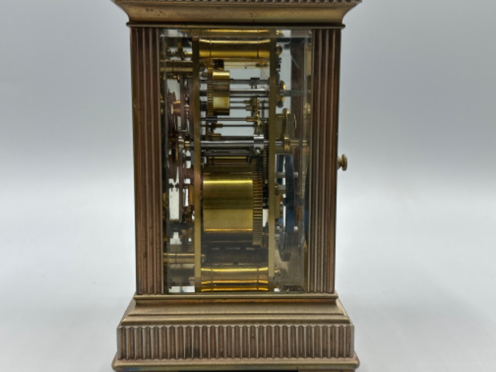 19th century brass carriage clock with enamelled circular dials & original hands, bevelled glass - Image 2 of 4