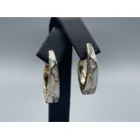 14ct Hallmarked Yellow Gold & Mother of Pearl Continental Hoop Earrings- Weighing 12.48 grams