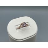 9ct Rose Gold & Amethyst Fancy Design Ring Comprising of Two Small Diamonds - Weighing 1.8 grams -