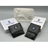 Lladro collectors society plaque and 2 wallets