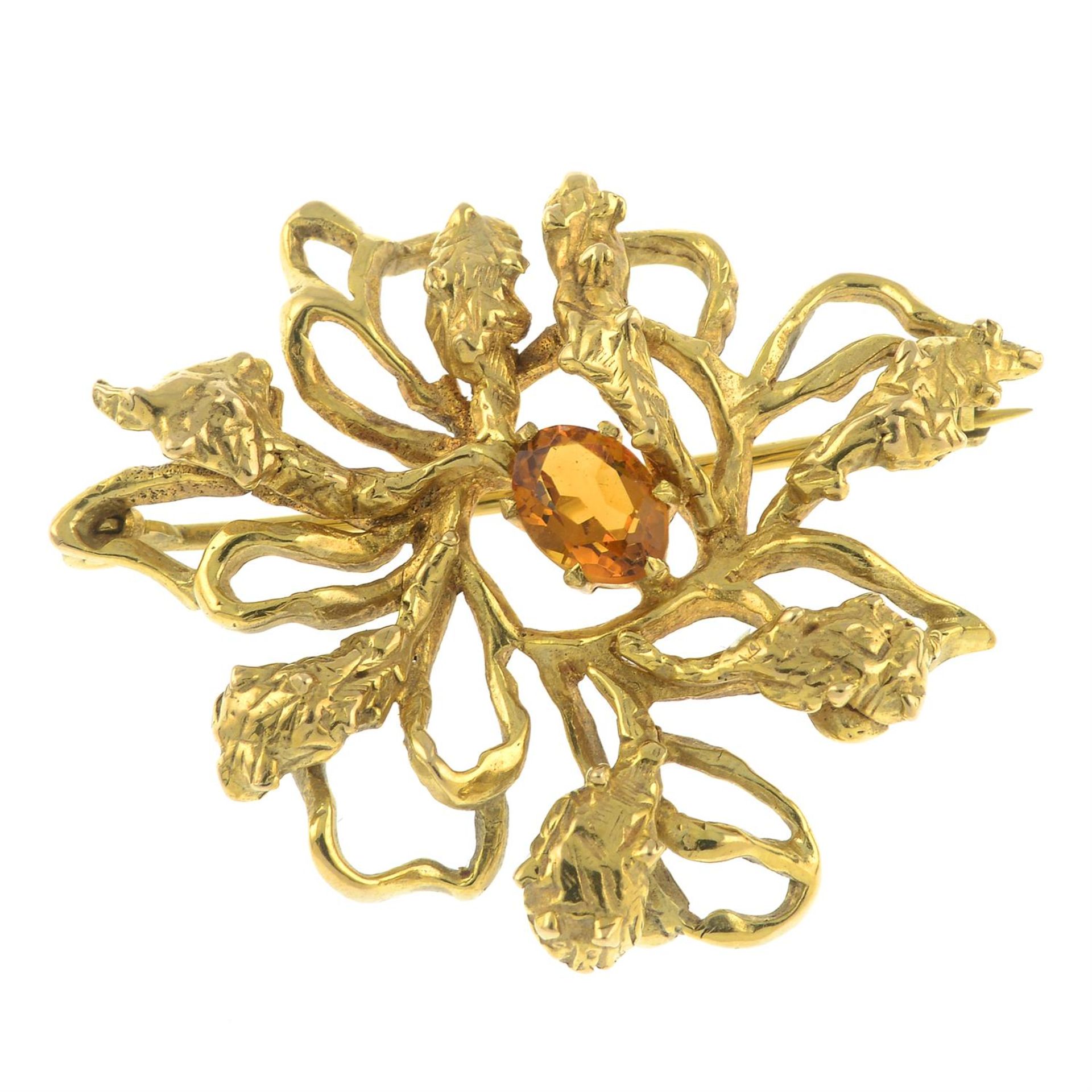 A 1970s 9ct gold citrine abstract brooch, by Cropp & Farr.