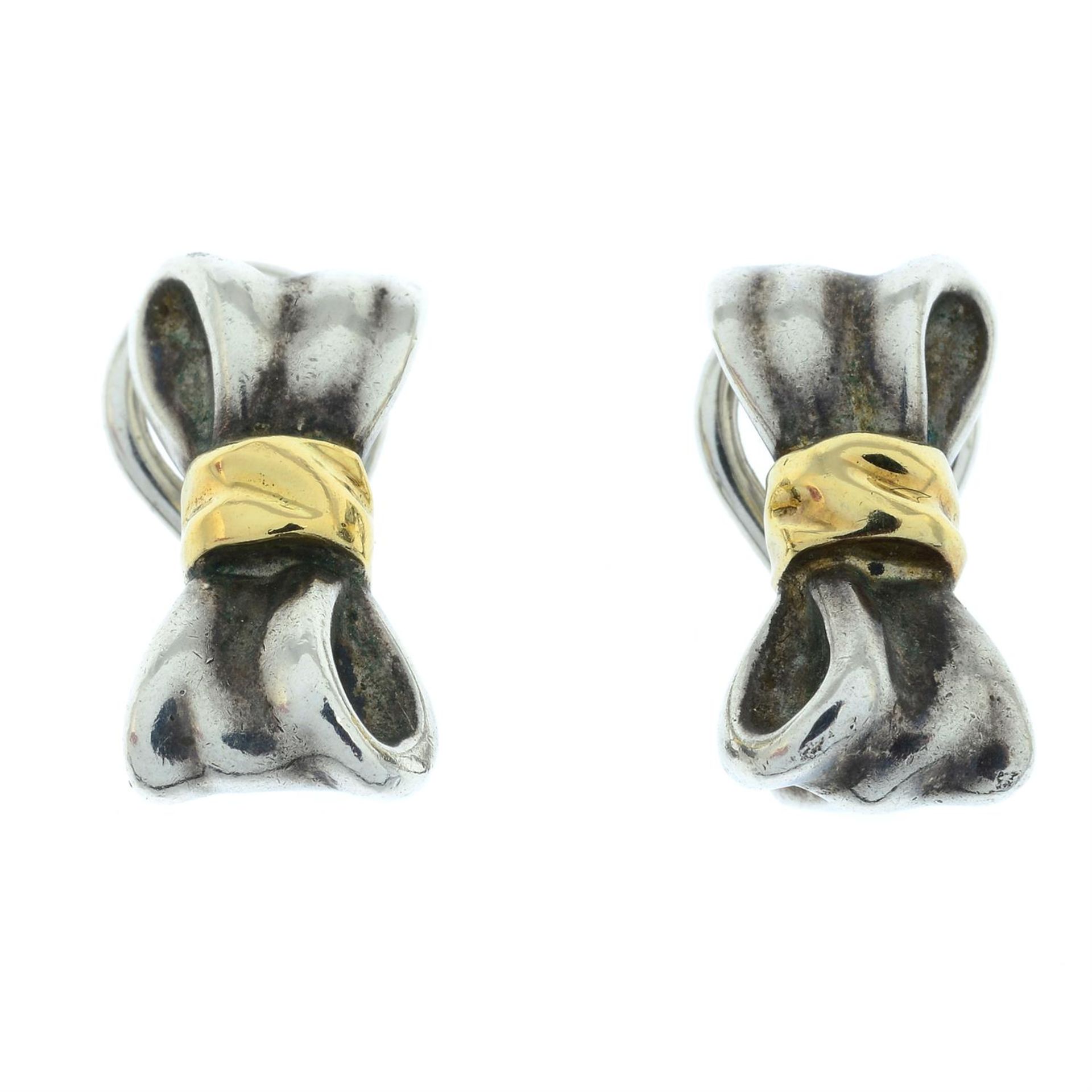 A pair of bi-colour bow earrings, by Tiffany & Co.