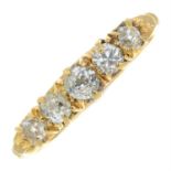 An early 20th century 18ct gold old-cut diamond five-stone ring.