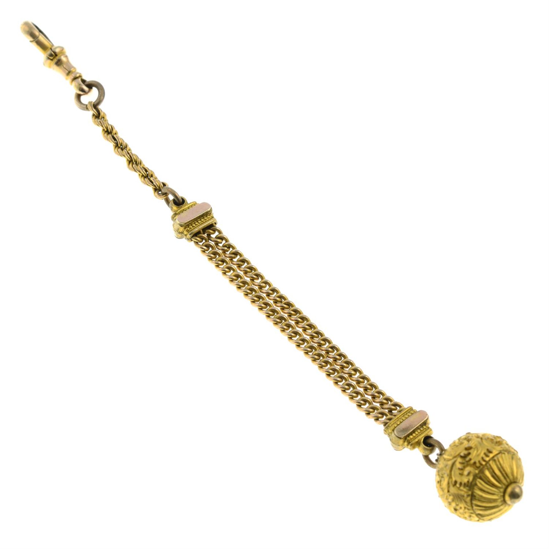 A late 19th century Albert chain and orb fob, with engraved acanthus detail.