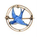 An early 20th century enamel swallow brooch.