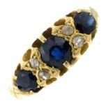 An early 20th century 18ct gold rose-cut diamond & sapphire ring.