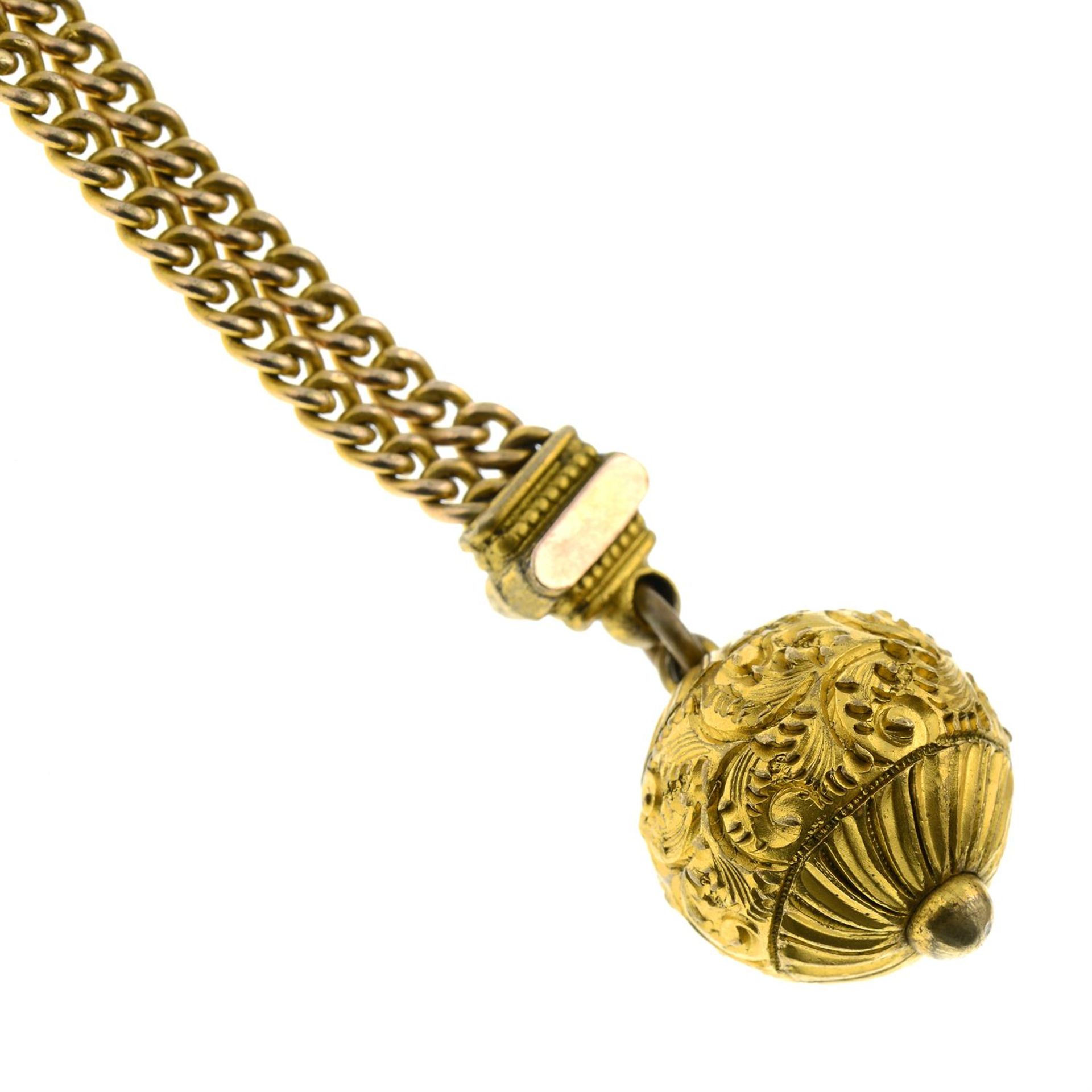 A late 19th century Albert chain and orb fob, with engraved acanthus detail. - Image 2 of 2
