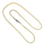 A cultured pearl and single-cut diamond clasp necklace.