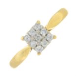 An 18ct gold brilliant-cut diamond square-shape diamond cluster ring.