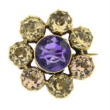 A Georgian 15ct gold amethyst and topaz cluster brooch.
