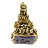 A late Victorian amethyst 'forget-me-not' seal fob.