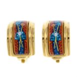 A pair of enamel clip on earrings, by Hermes.