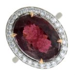 A pink tourmaline and diamond cluster ring.