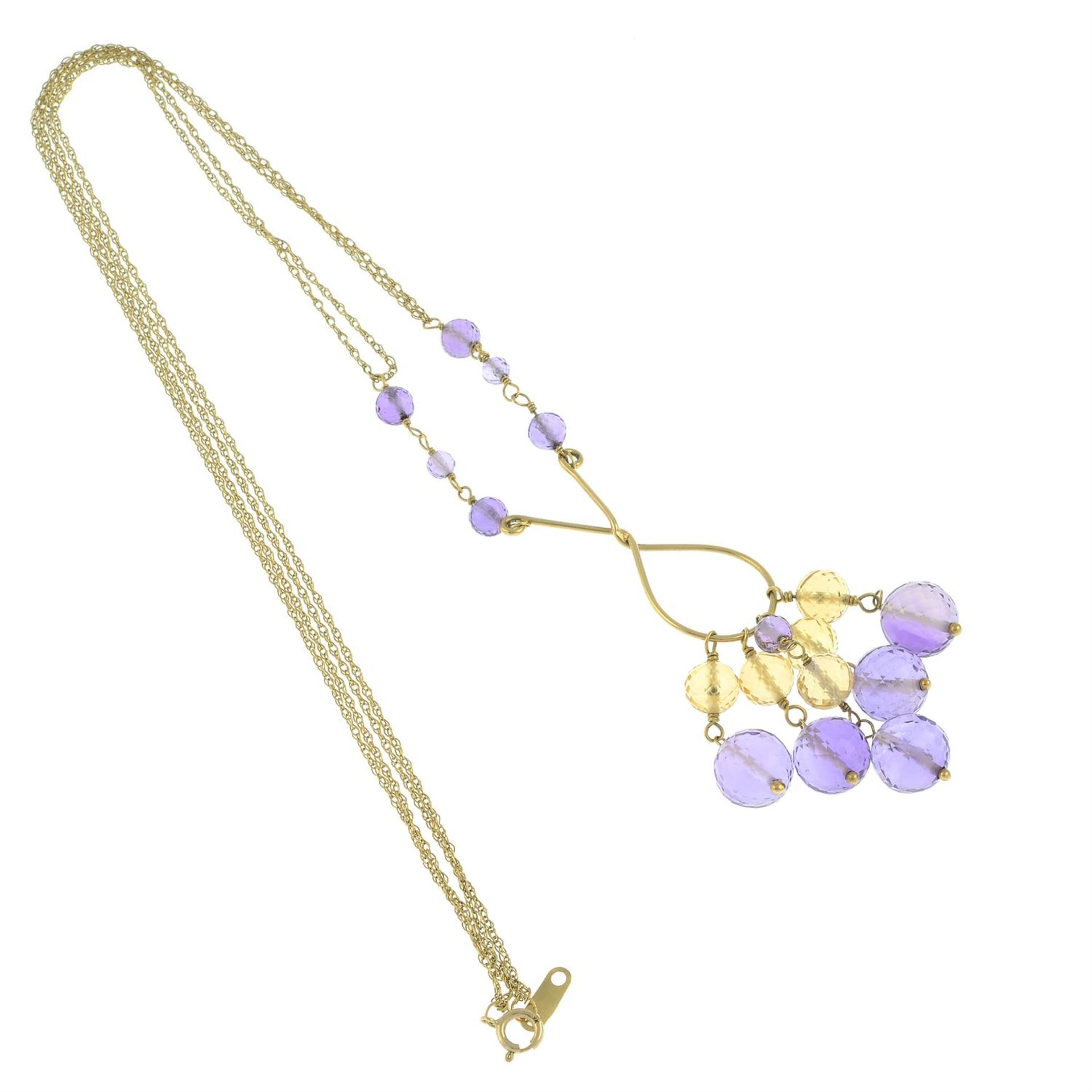 A 9ct gold amethyst and citrine necklace. - Image 2 of 2