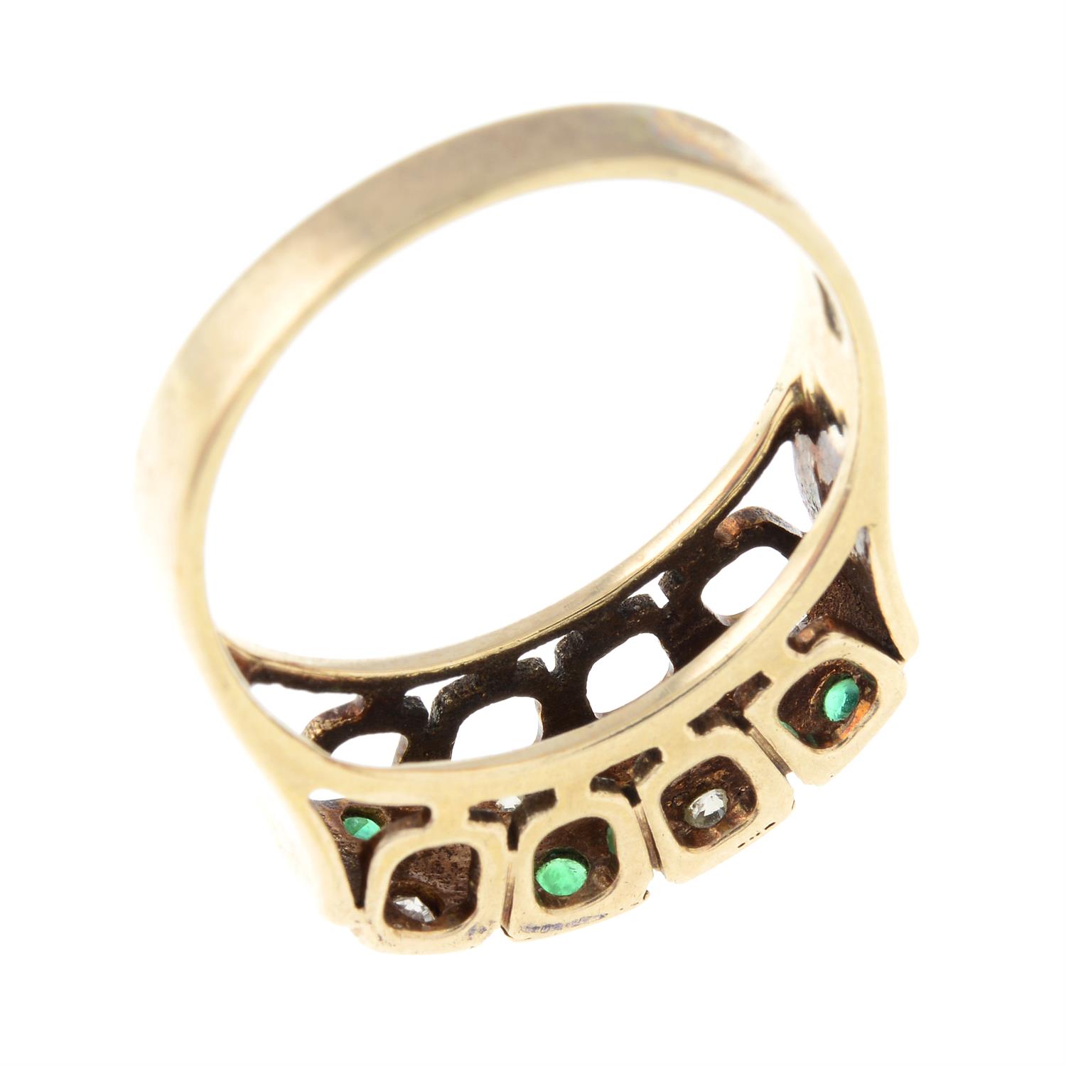 A 1970s 9ct gold diamond and emerald dress ring. - Image 2 of 2