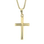 A 9ct gold cross pendant, with snake-link chain.
