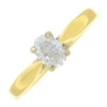 An 18ct gold oval-shape diamond single-stone ring.