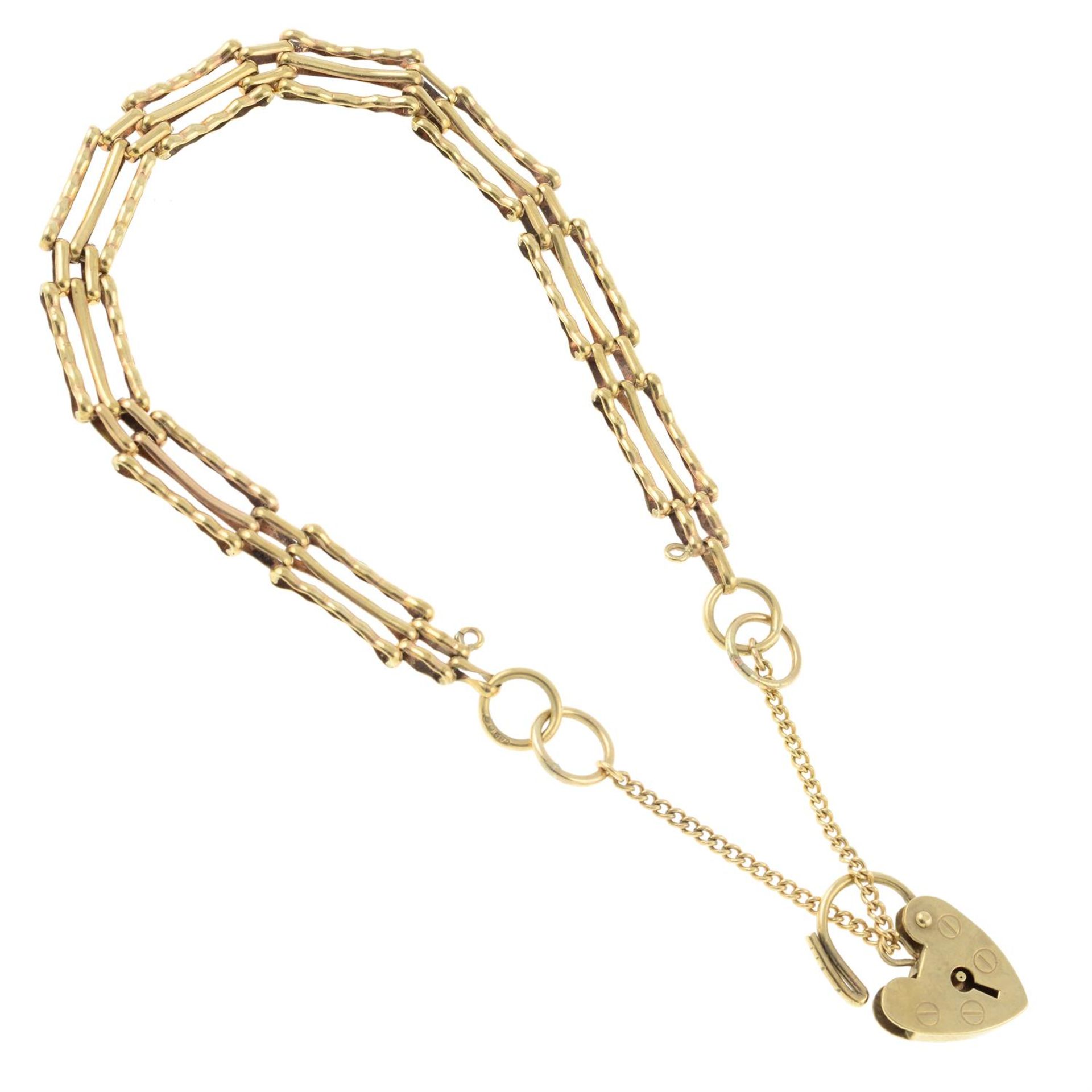 A 9ct gold gate-link bracelet, with heart-shape padlock clasp. - Image 2 of 2
