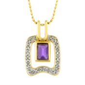 An amethyst and diamond open pendant, with bead-link chain.